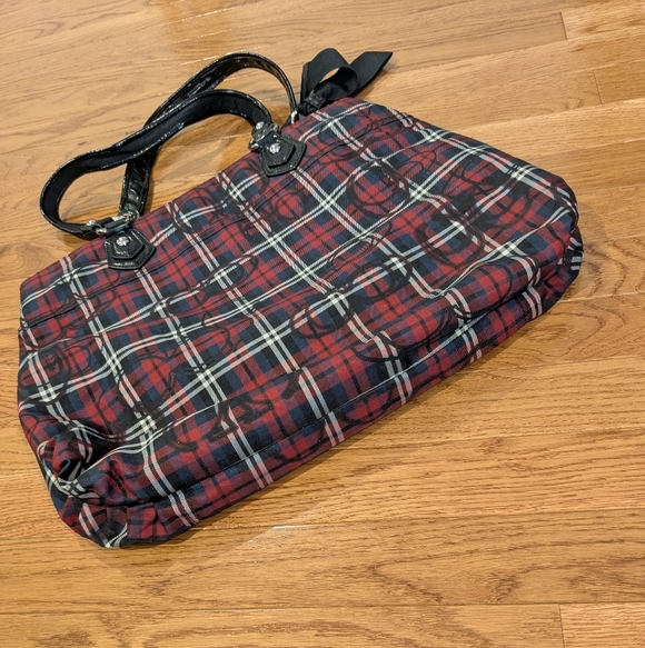 Coach Poppy Glam Tartan Plaid Signature Tote Shoulder Bag...